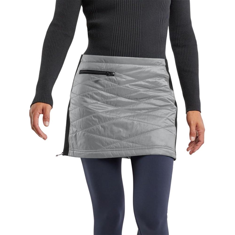 image:imageFisoew Womens Puffer Quilted Skirts Winter Outdoor Zipper Insulated Skirts for Hiking Running Golf with PocketsGrey