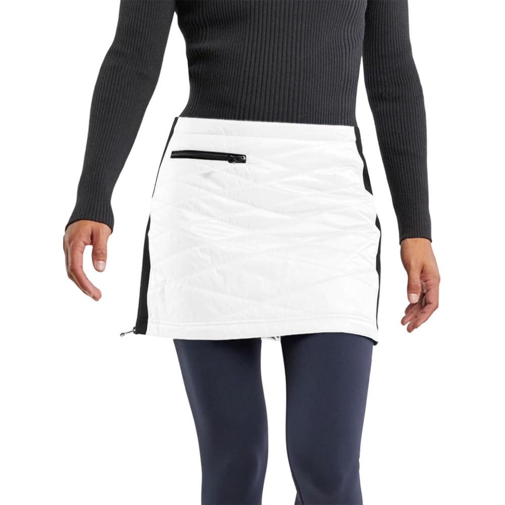 image:imageFisoew Womens Puffer Quilted Skirts Winter Outdoor Zipper Insulated Skirts for Hiking Running Golf with PocketsWhite