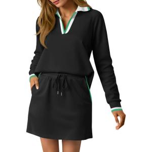 Fisoew Womens 2 Piece Outfits Casual Long Sleeve Tops Mini Skirts Travel Vacation Lounge Sets(Black)