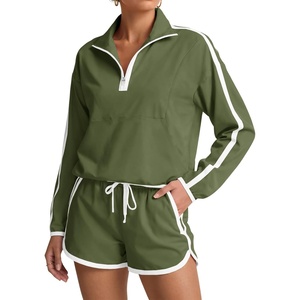 Fisoew Womens 2 Piece Outfits UPF 50+ Lightweight Windbreaker Jacket Athletic Short Sets Outdoor Tennis Running Tracksuits(Green)