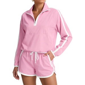 Fisoew Womens 2 Piece Outfits UPF 50+ Lightweight Windbreaker Jacket Athletic Short Sets Outdoor Tennis Running Tracksuits(Pink)