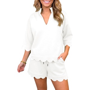Fisoew Womens 2 Piece Short Sets Summer Casual Lounge Sets Short Sleeve Sweatshirts Drawstring Waist Shorts Tracksuits(White)