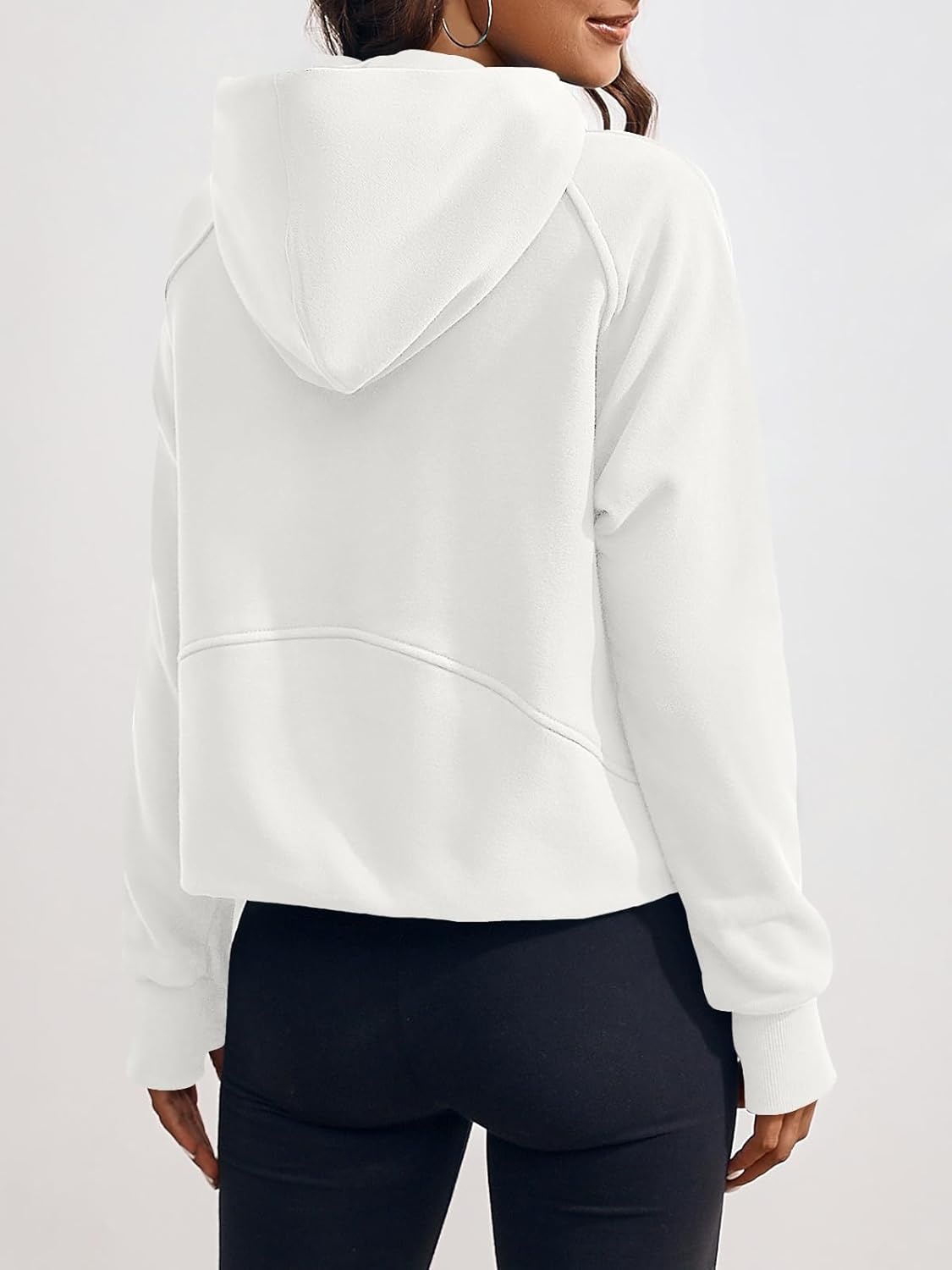 image:imageFisoew Womens Zip Up Sweatshirts Fleece Lined Collar Crop Hoodie Casual Cotton Long Sleeve Tops with Thumb Hole1 White