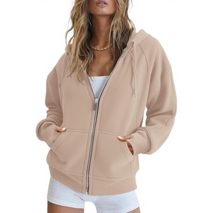 Fisoew Womens Zip Up Sweatshirts Fleece Lined Collar Crop Hoodie Casual Cotton Long Sleeve Tops with Thumb Hole(1 – Dark Khaki)