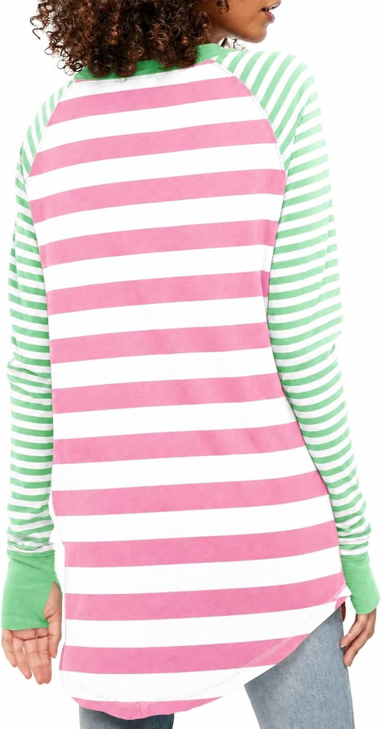 image:imageFisoew Womens Casual Long Sleeve Tops Crew Neck Round Hem Loose TShirts Tunic Tops with Thumb HolesZ Pink
