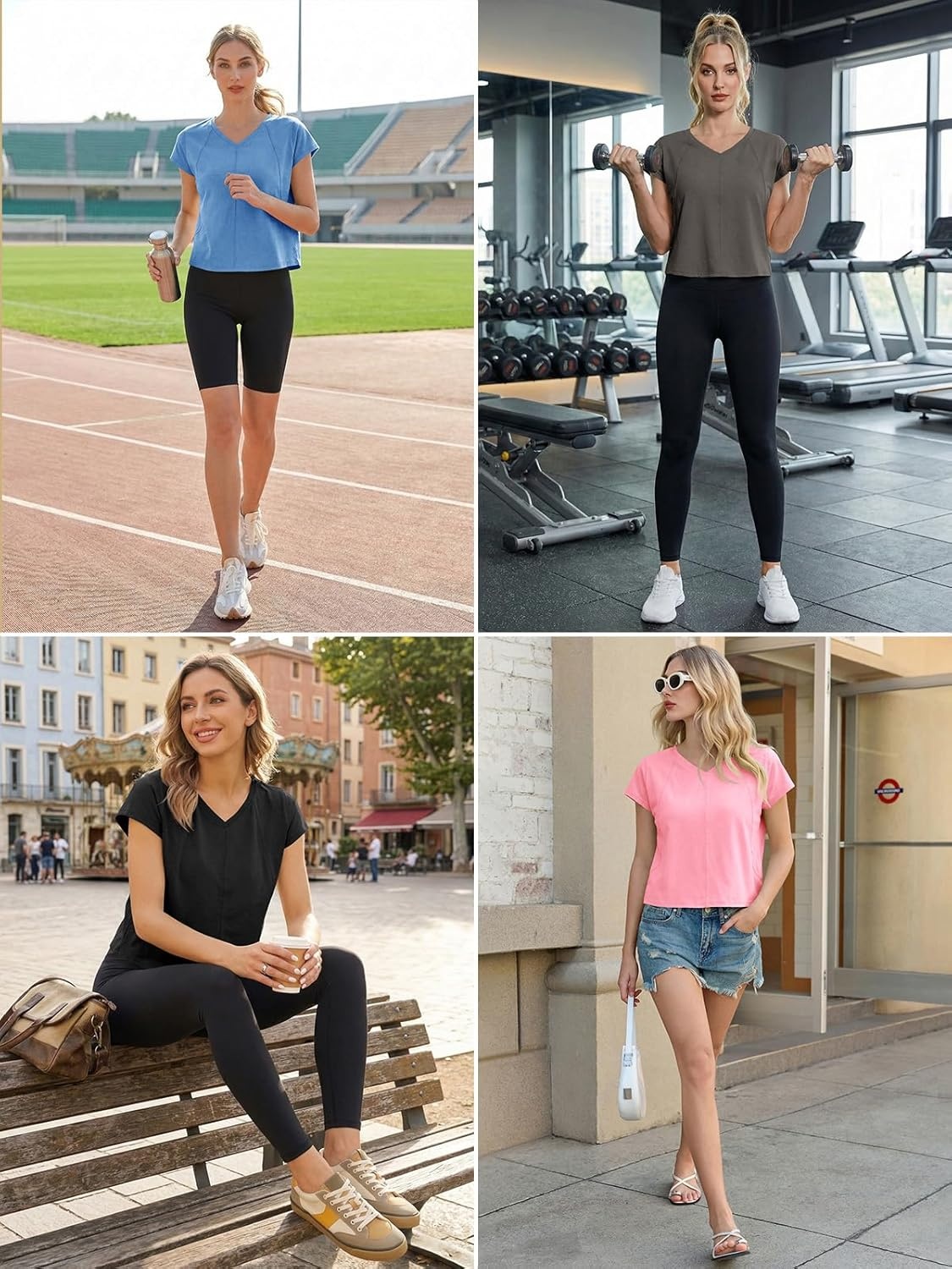 image:imageFisoew Womens Open Back Workout Crop Tops V Neck Short Sleeve Athletic Shirts Tie Back Oversized Gym Running Yoga TeeDark Grey