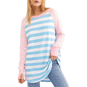 Fisoew Women’s Casual Long Sleeve Tops Crew Neck Round Hem Loose T-Shirts Tunic Tops with Thumb Holes(Z Blue)